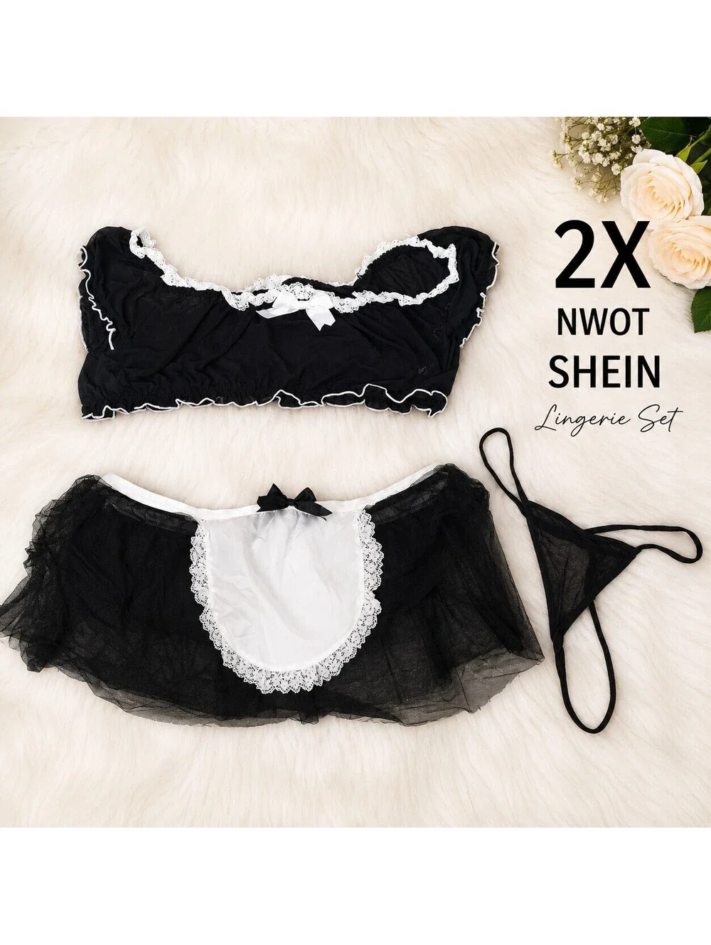 SHEIN 2X Lingerie Set with Lace Trim and Bow Detail
